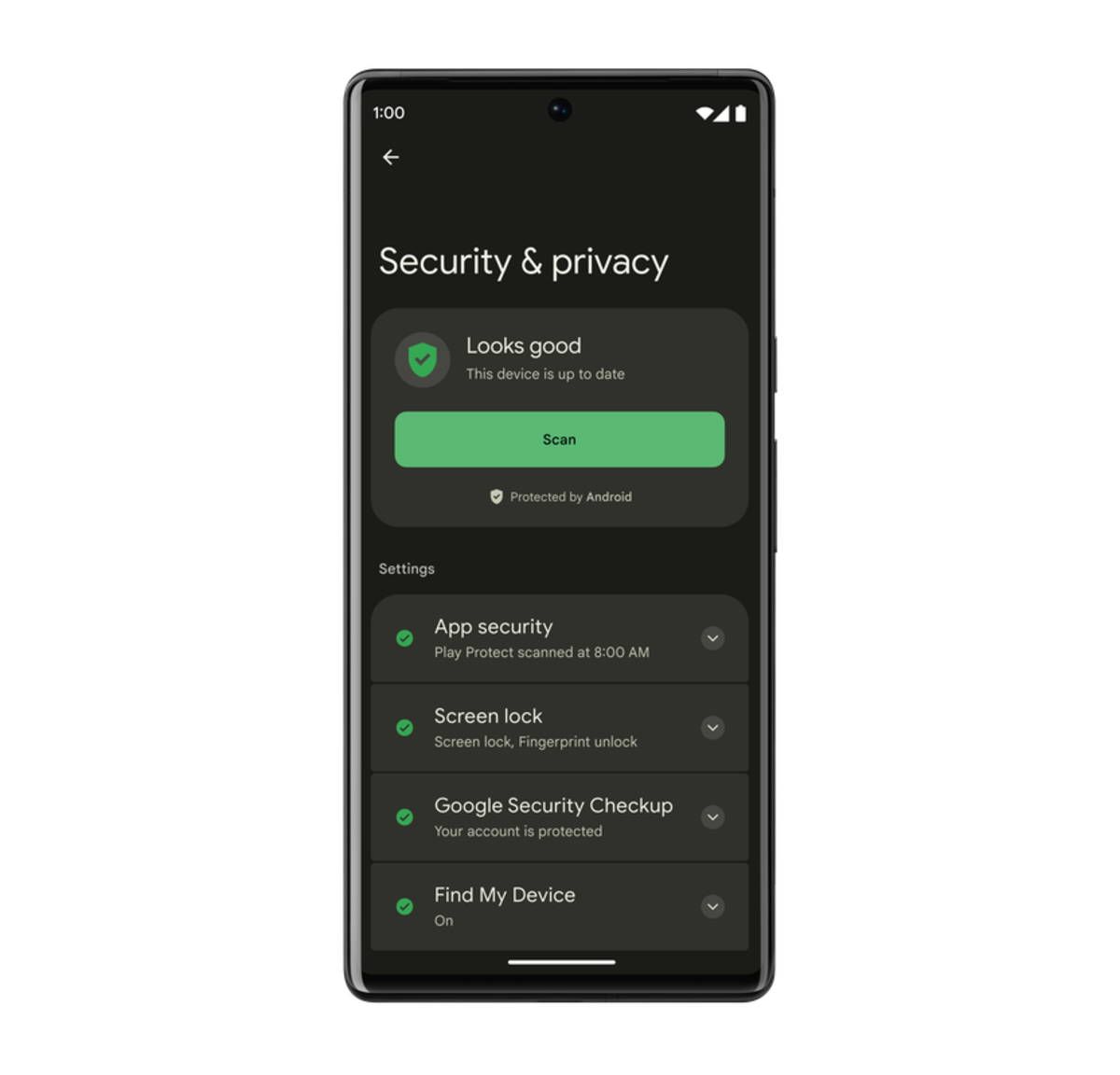 Panel de privacidad y seguridad de Android 13