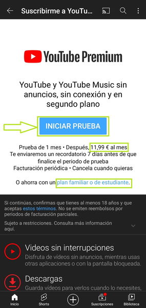 youtube app suscripcion