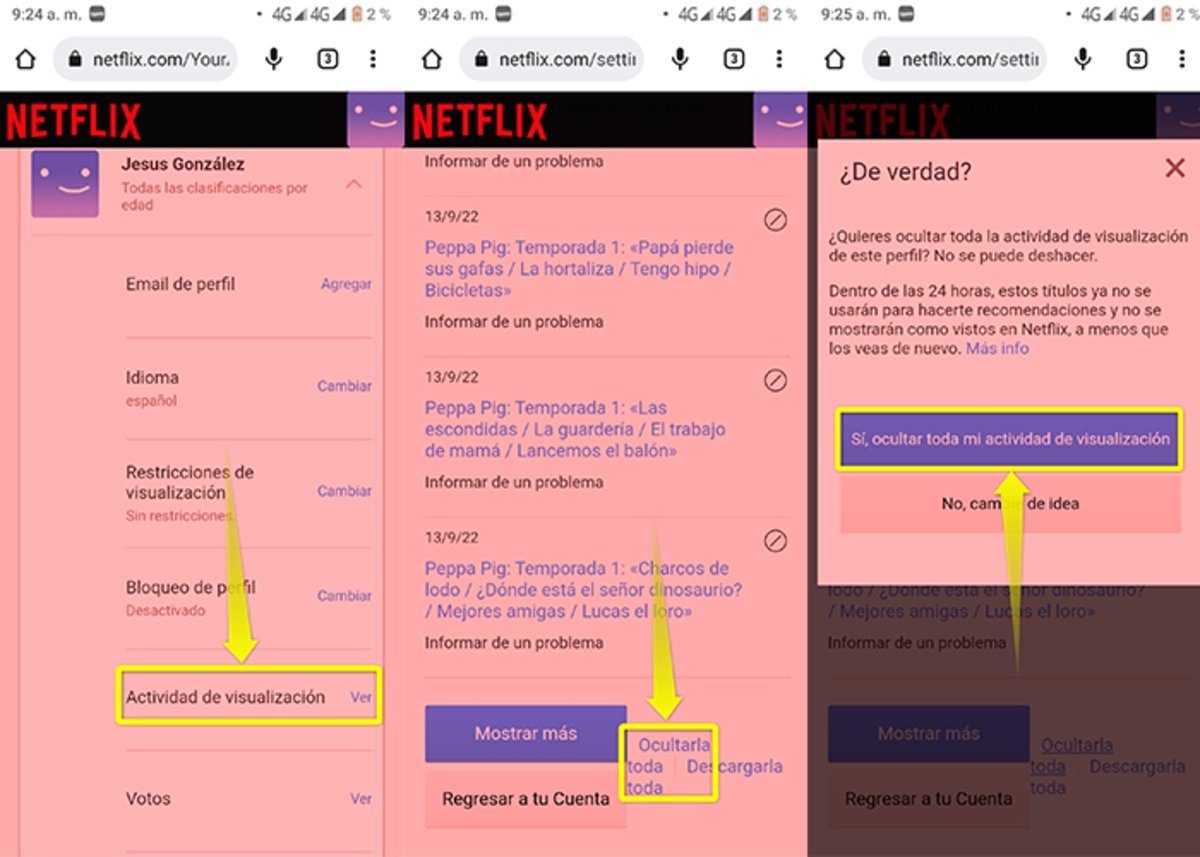 Pasos finales para ocultar todo tu historial de Netflix desde Android o iOS