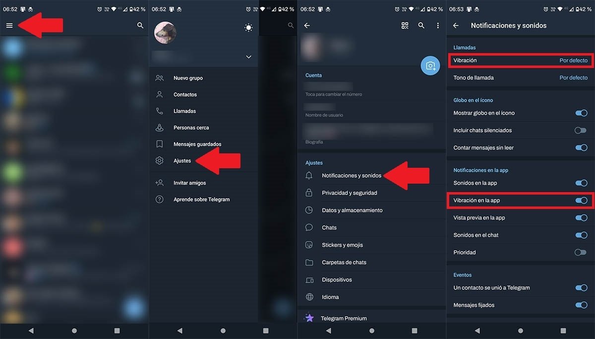 Cambiar tipo de vibración en Telegram para Android
