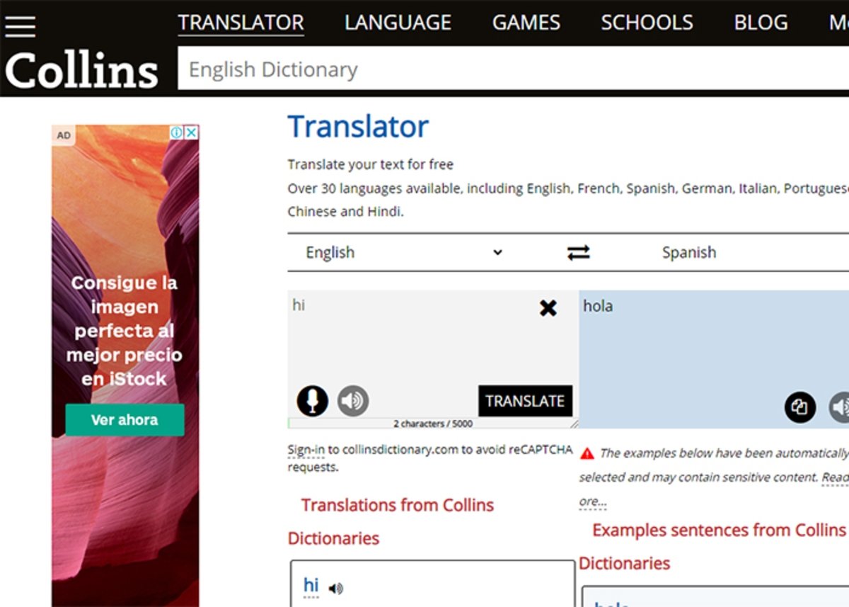 Collins Dictonary: traductor online gratis