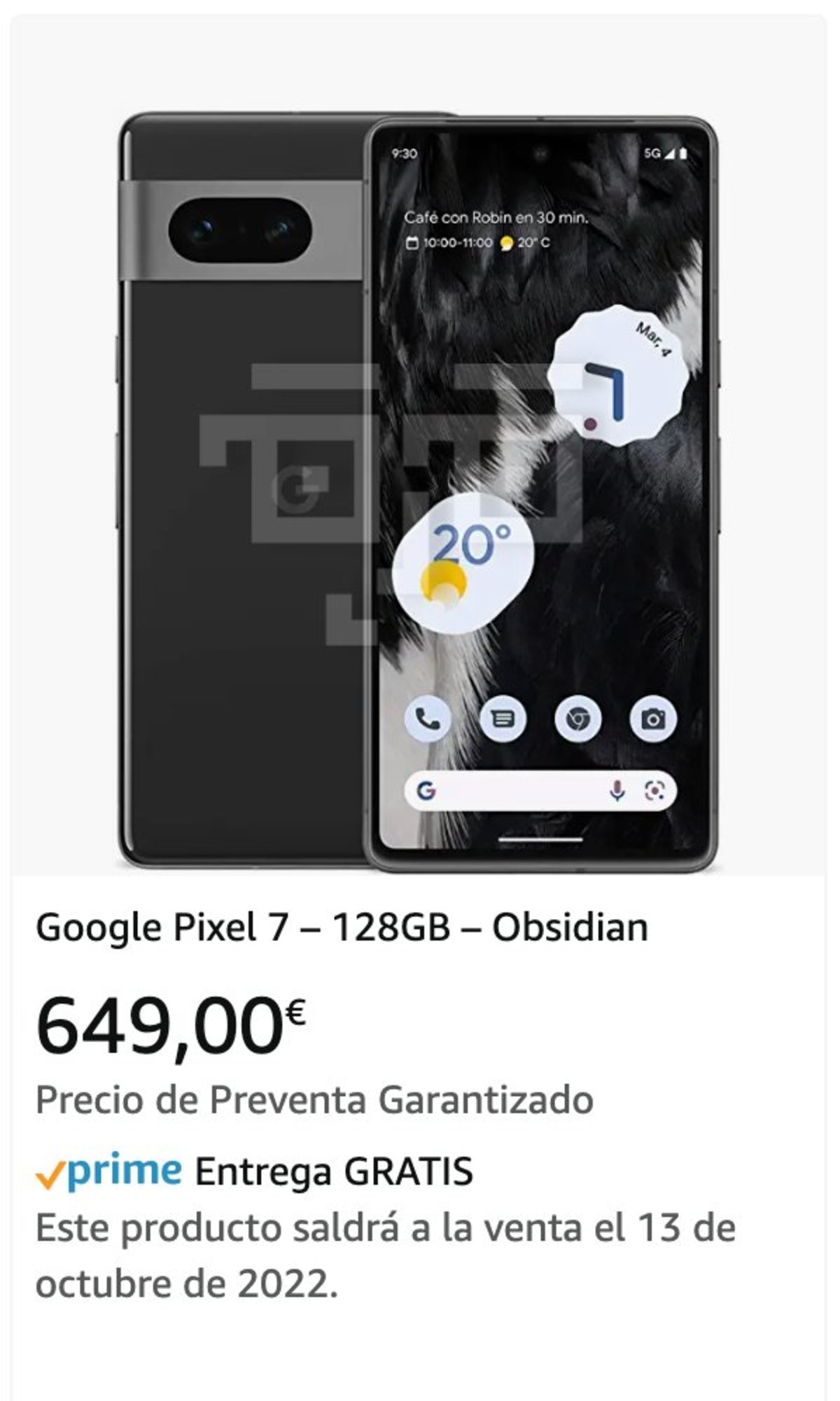 Precio del Google Pixel 7 en Amazon España.