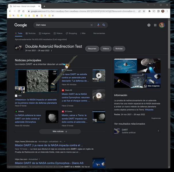 Google celebra la misión DART de la NASA con un curioso "easter egg" escondido en el buscador