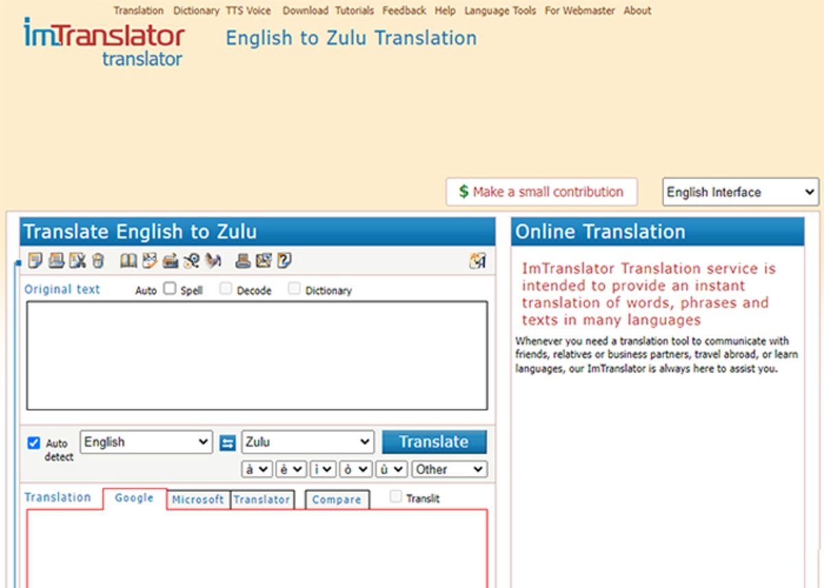 ImTranslator: traductor de textos y palabras online 