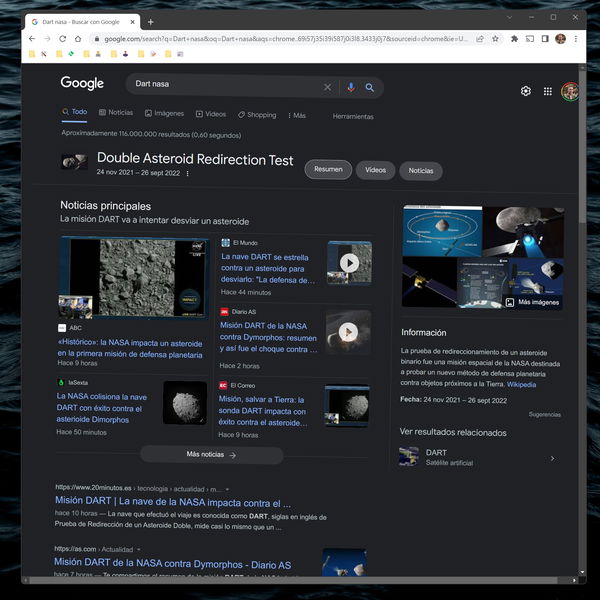 Google celebra la misión DART de la NASA con un curioso "easter egg" escondido en el buscador