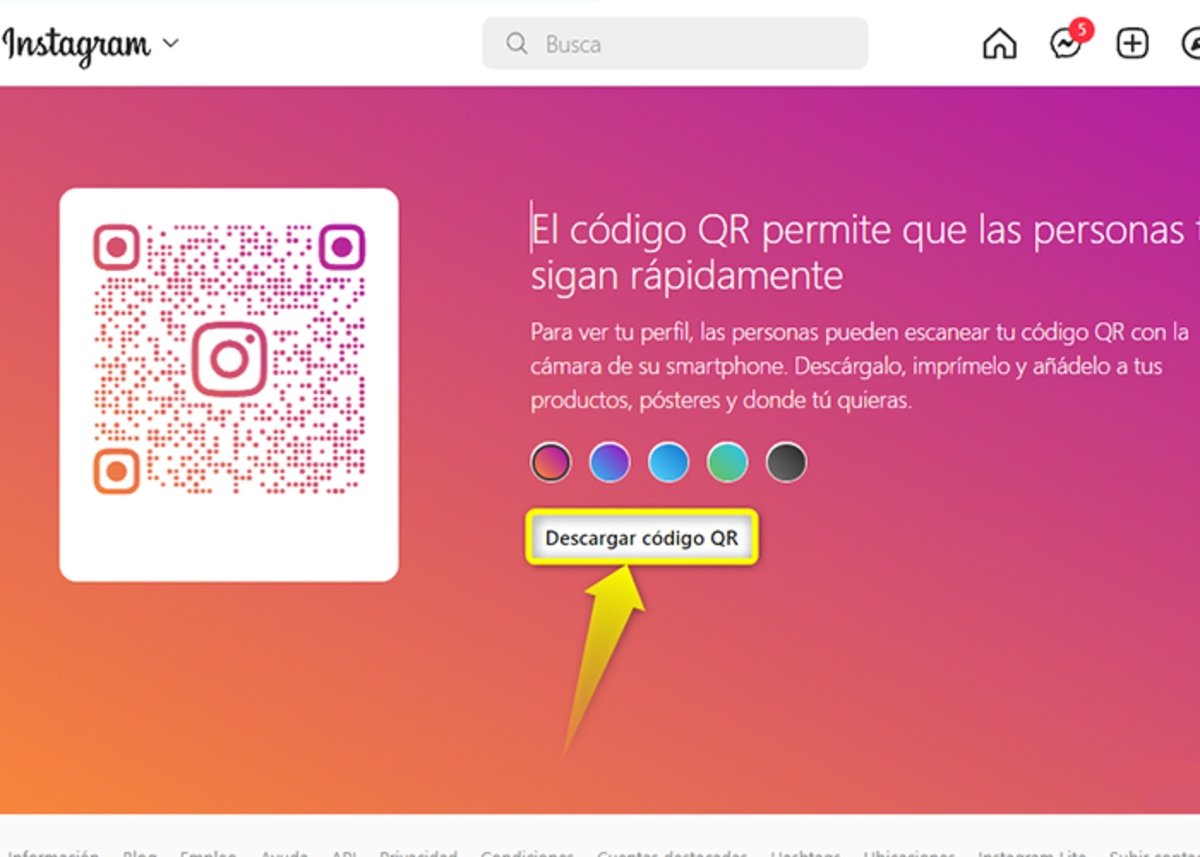 Personaliza y descarga el código QR de tu cuenta de Instagram en simples pasos desde tu ordenador