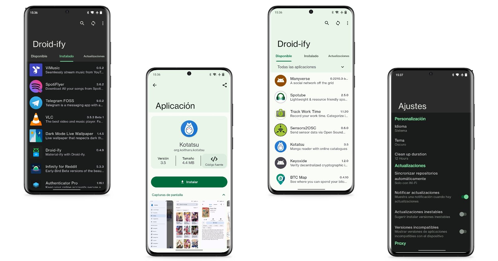 Capturas de pantalla de Droidify para Android.