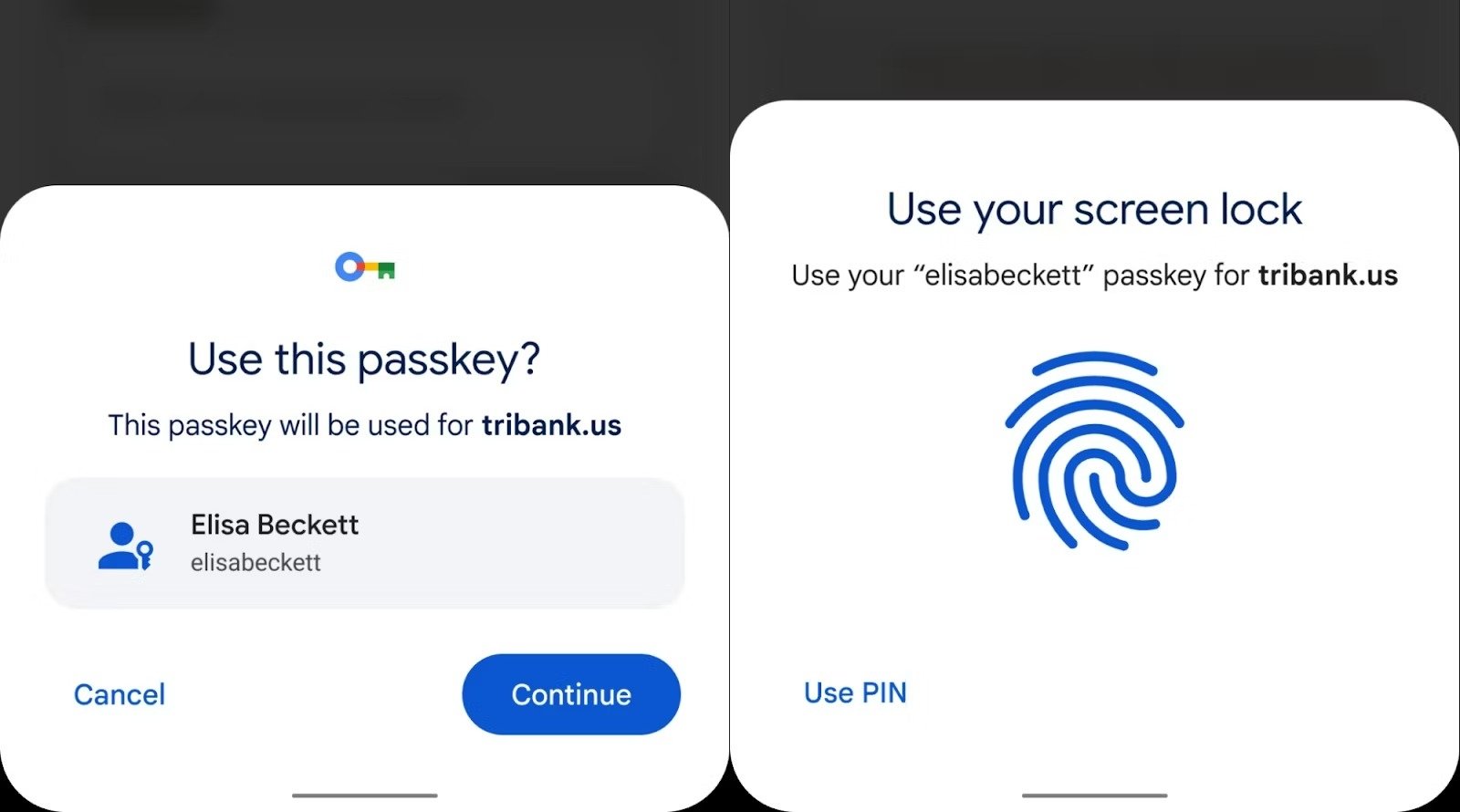 Captura de pantalla de autenticación con Passkeys en Android.