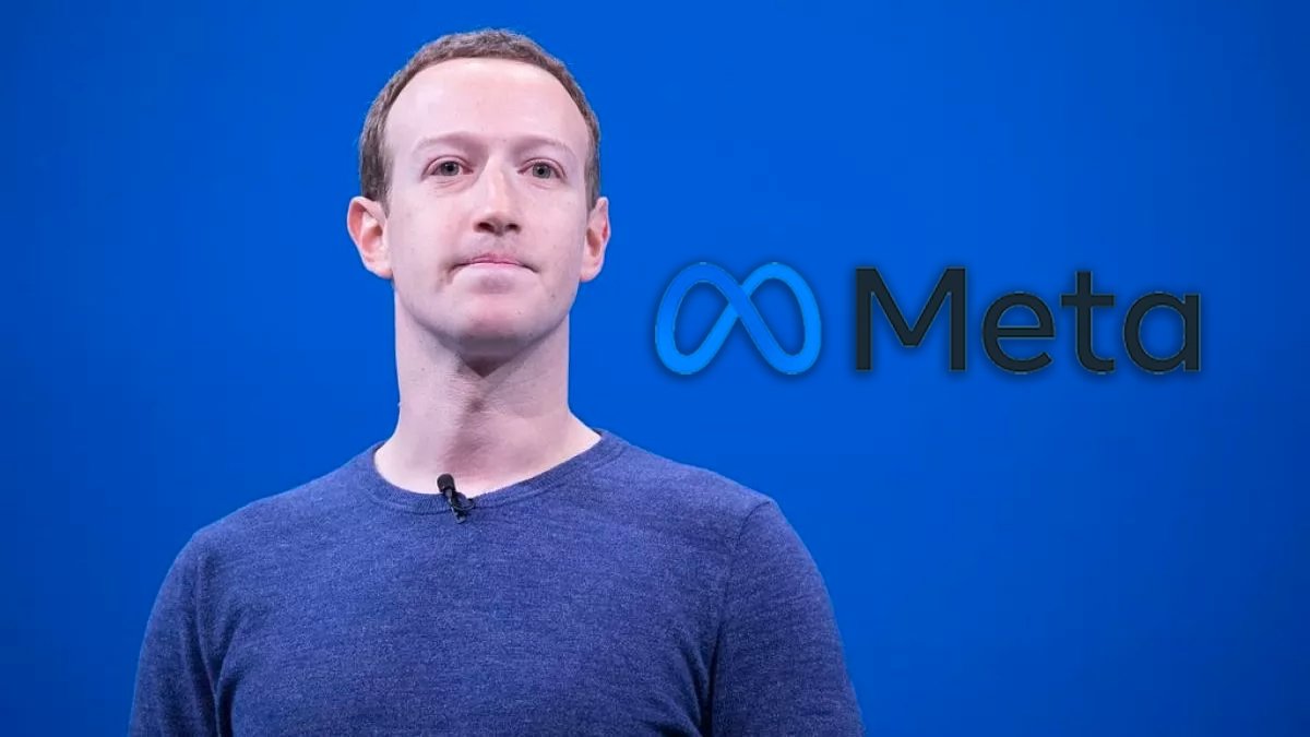 Mark Zuckerberg en primer plano delante del logo de Meta