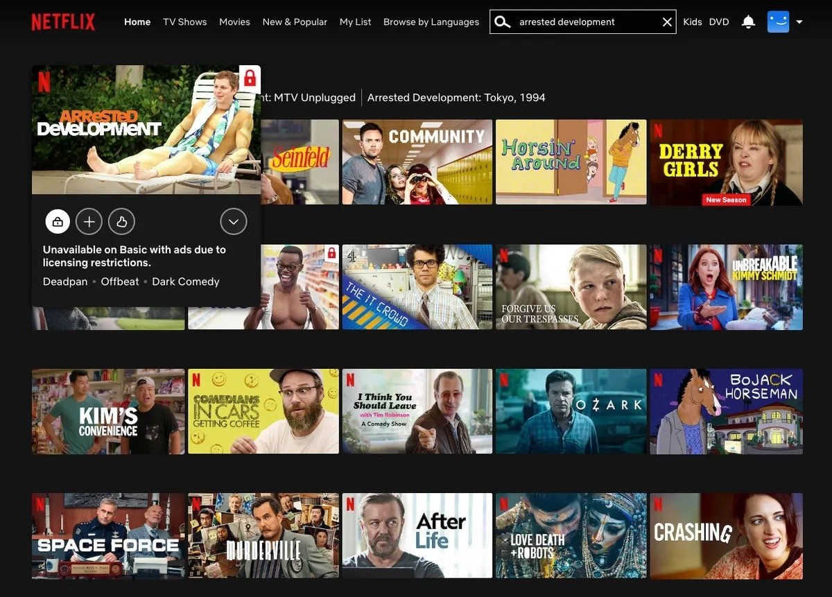 Netflix con Anuncios, contenido bloqueado