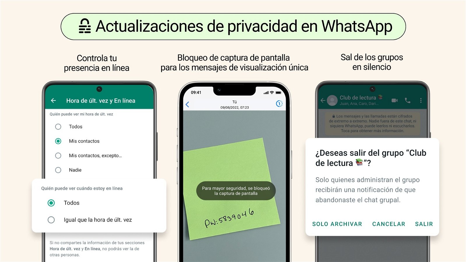 Funciones de privacidad de WhatsApp