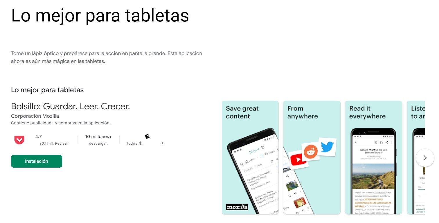 Pocket mejor app tablets 2022