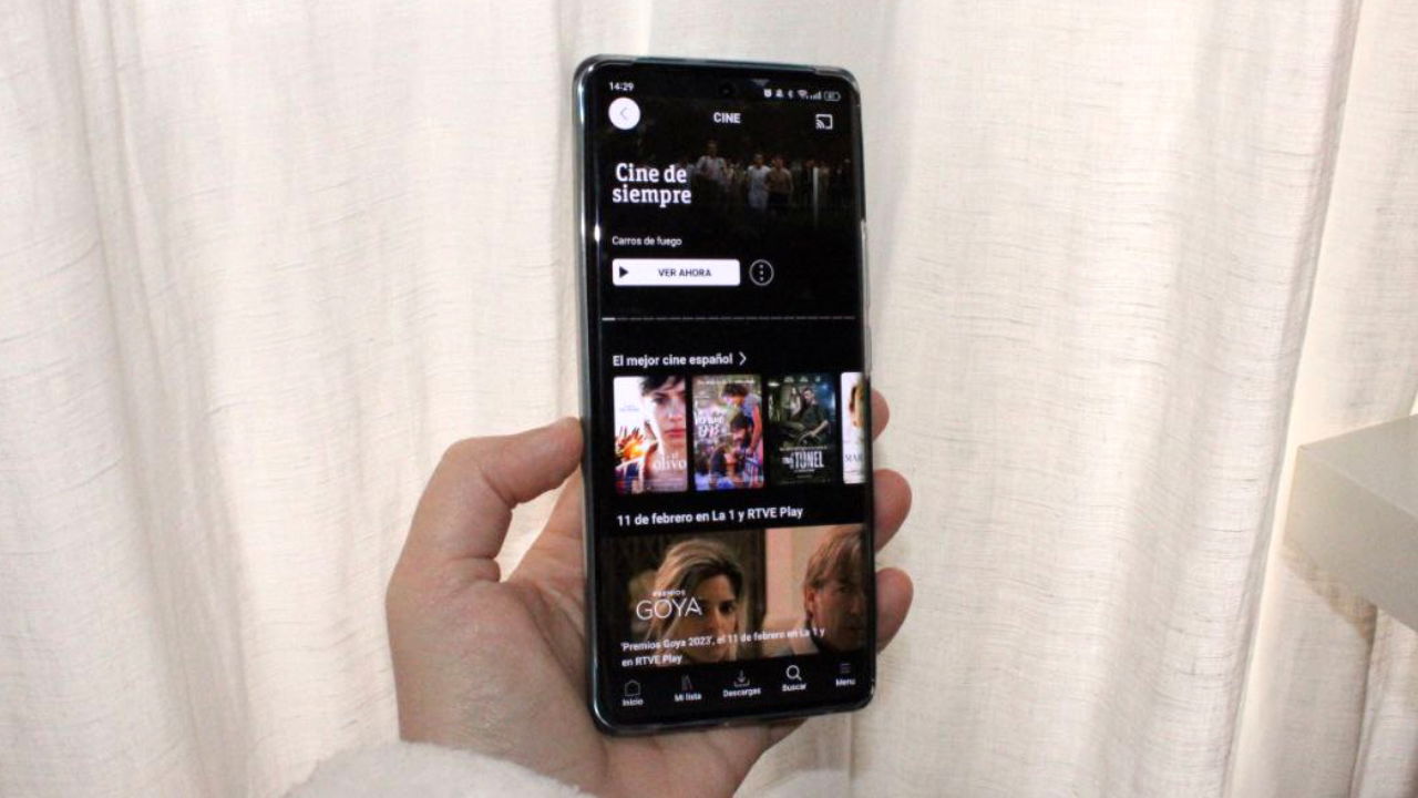 Apartado Cine en la app de RTVE Play