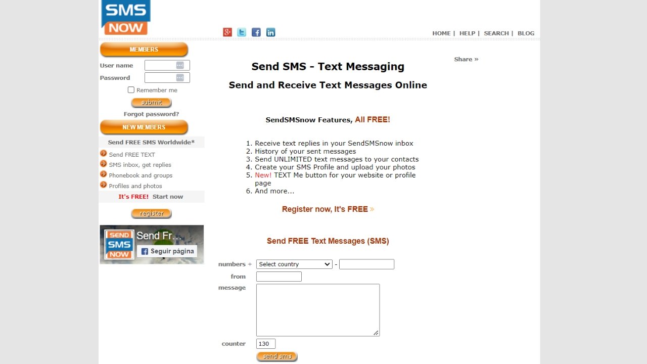 Web de Send SMS Now