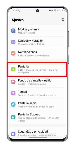 Apartado pantalla en móviles Samsung