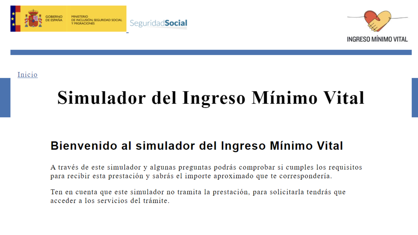 Portal web del Ministerio de Seguridad Social para simular si podemos optar al Ingreso Mínimo Vital