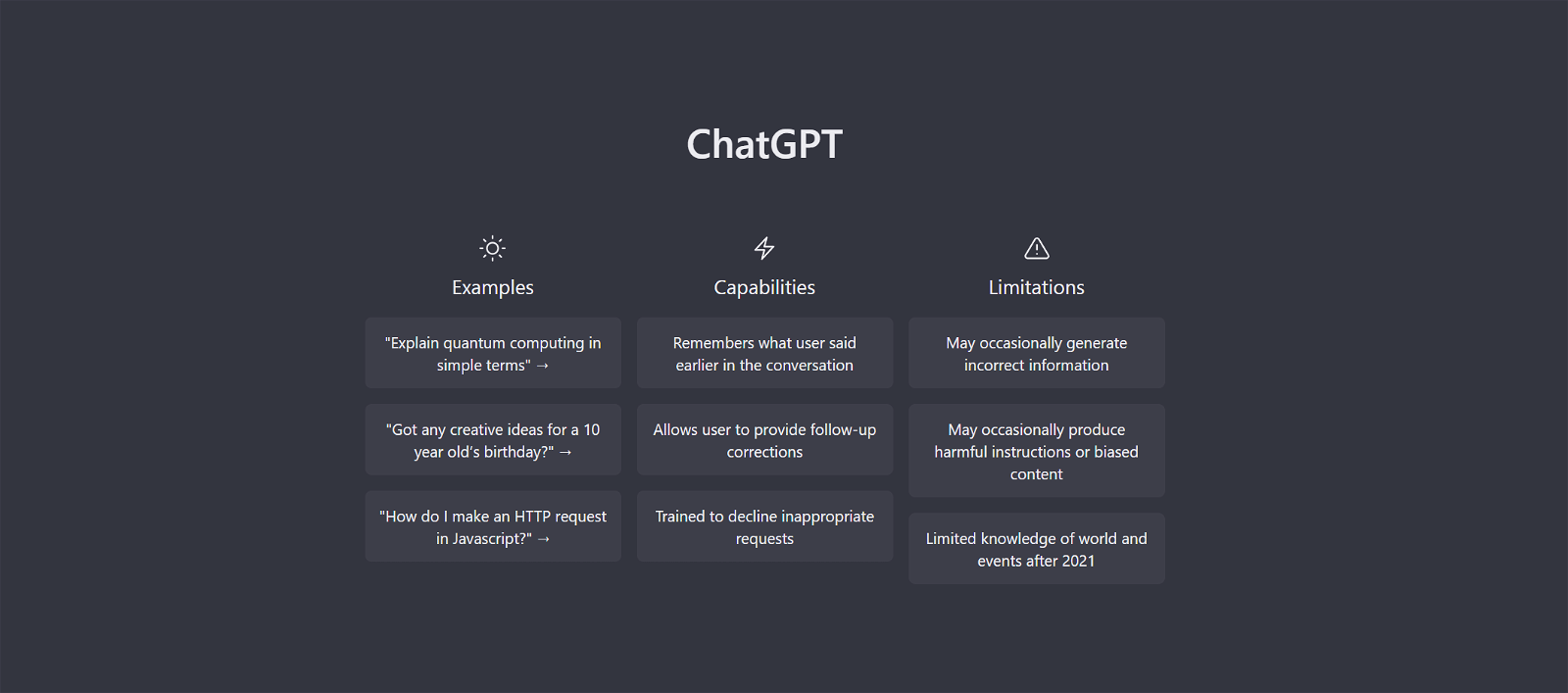 La pantalla de inicio de ChatGPT