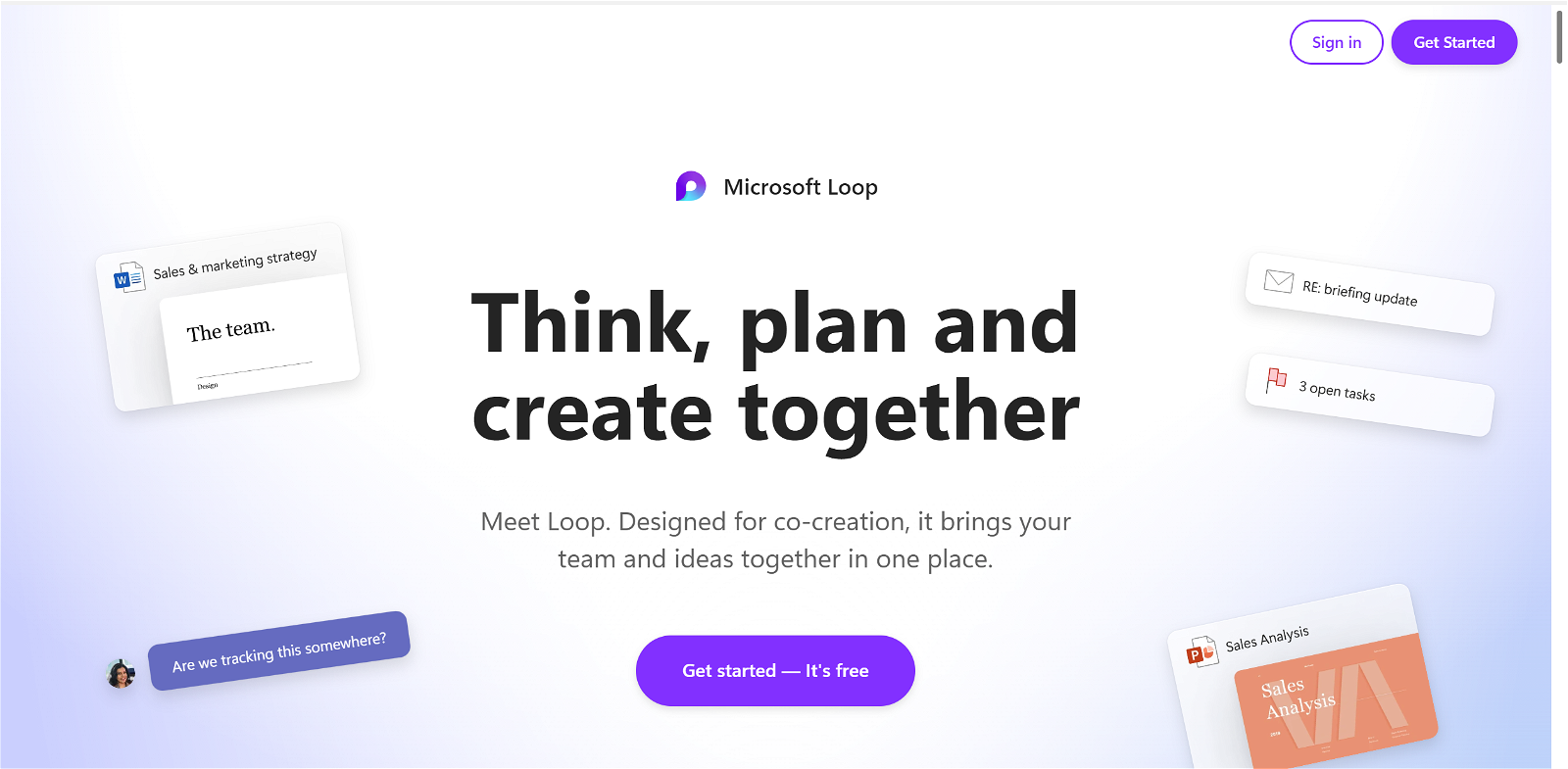 Página web de Microsoft Loop