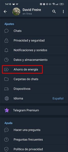 Cómo activar el nuevo modo de ahorro de batería de Telegram