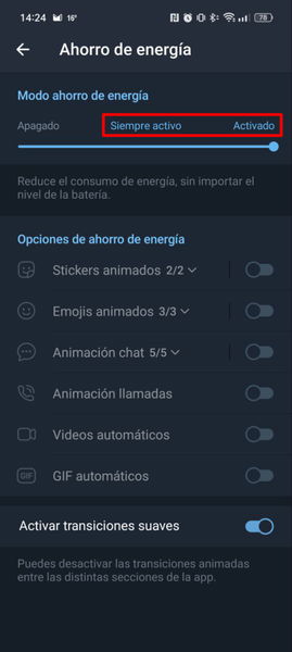 Cómo activar el nuevo modo de ahorro de batería de Telegram