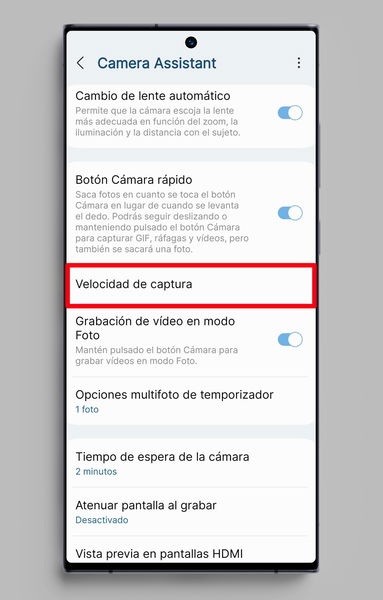 Velocidad captura cámara Samsung