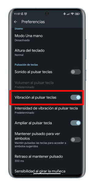 Vibración del teclado Gboard