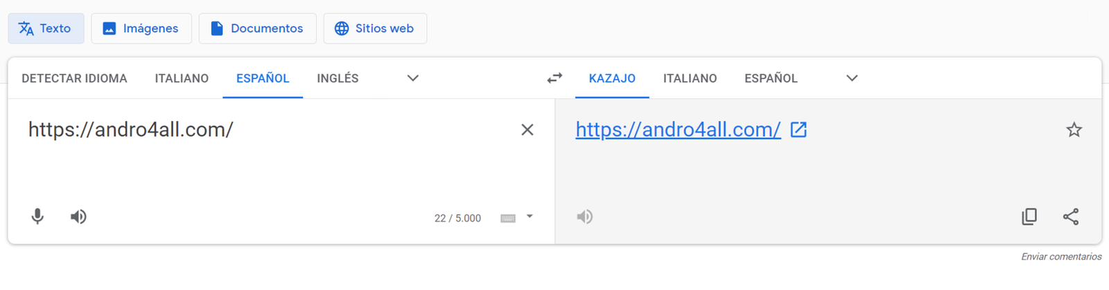 Poniendo el enlace podremos traducir páginas web completas