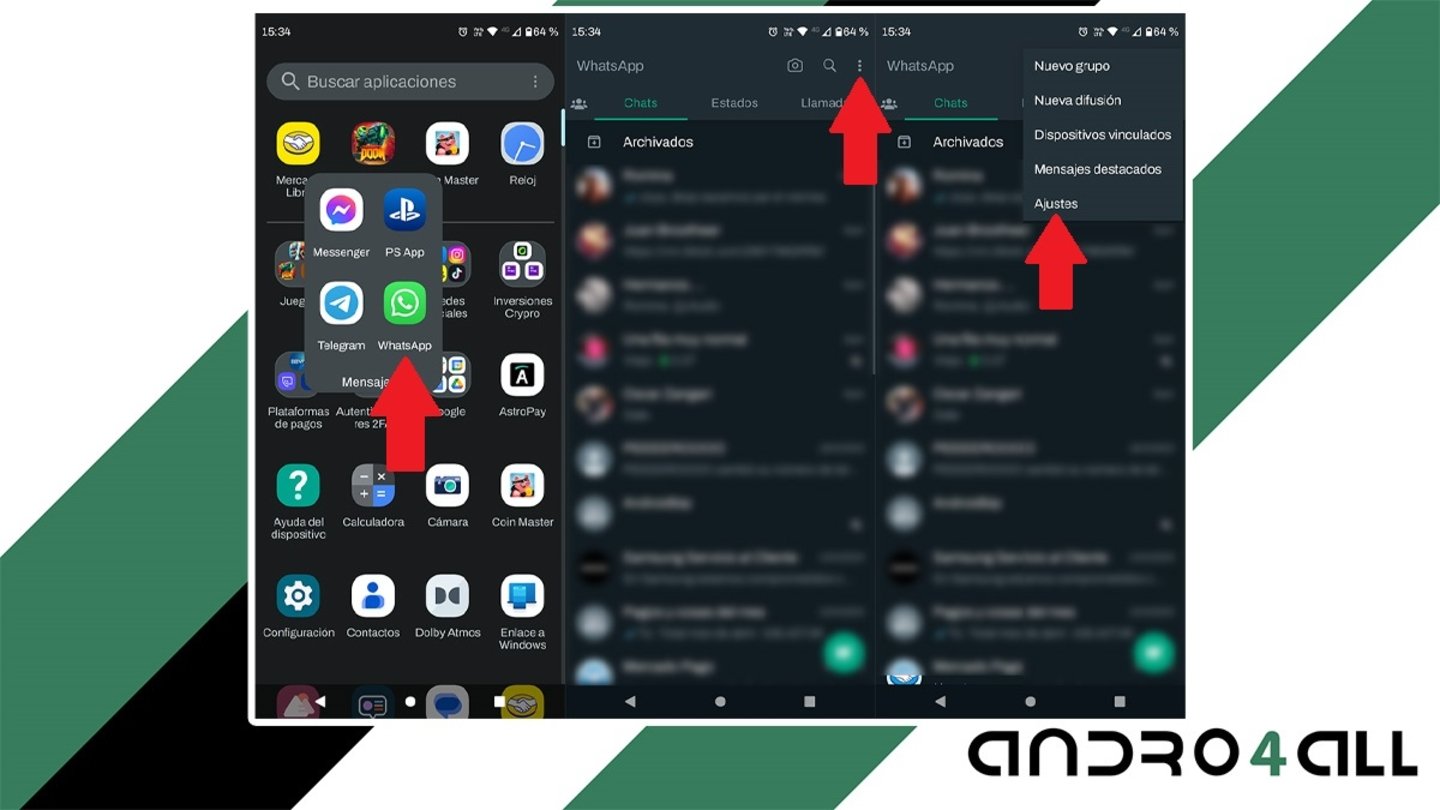 Entrar en los ajustes de WhatsApp en Android