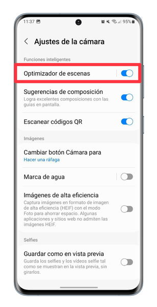 Optimizador de escenas de cámara Samsung