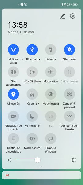 El centro de control del Huawei Magic5 Lite