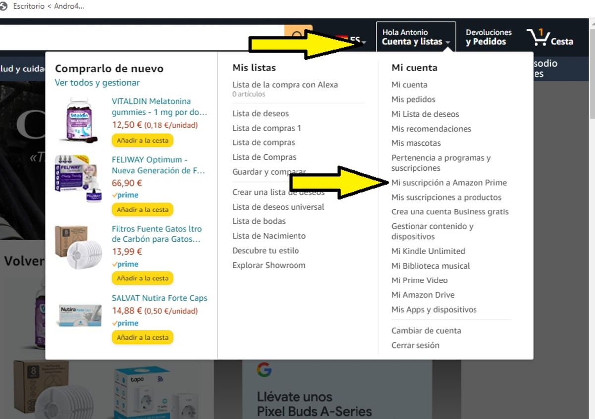 Cómo dar de baja una suscripción a Amazon Prime