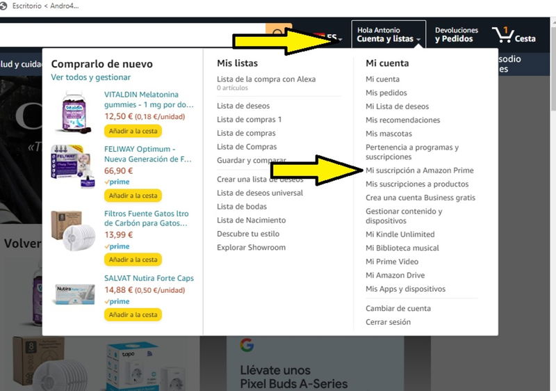 Cómo dar de baja una suscripción a Amazon Prime
