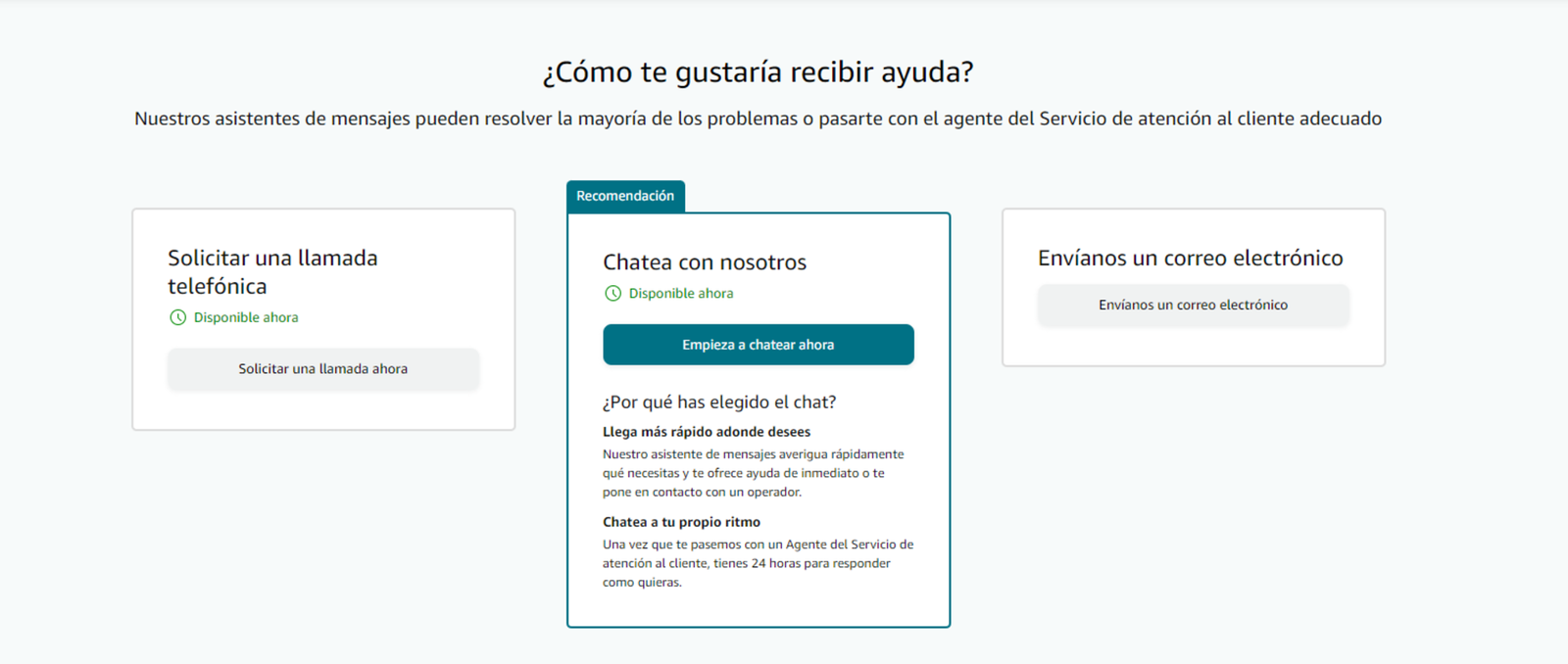 Todas las formas de contactar con : teléfono, correo, chat