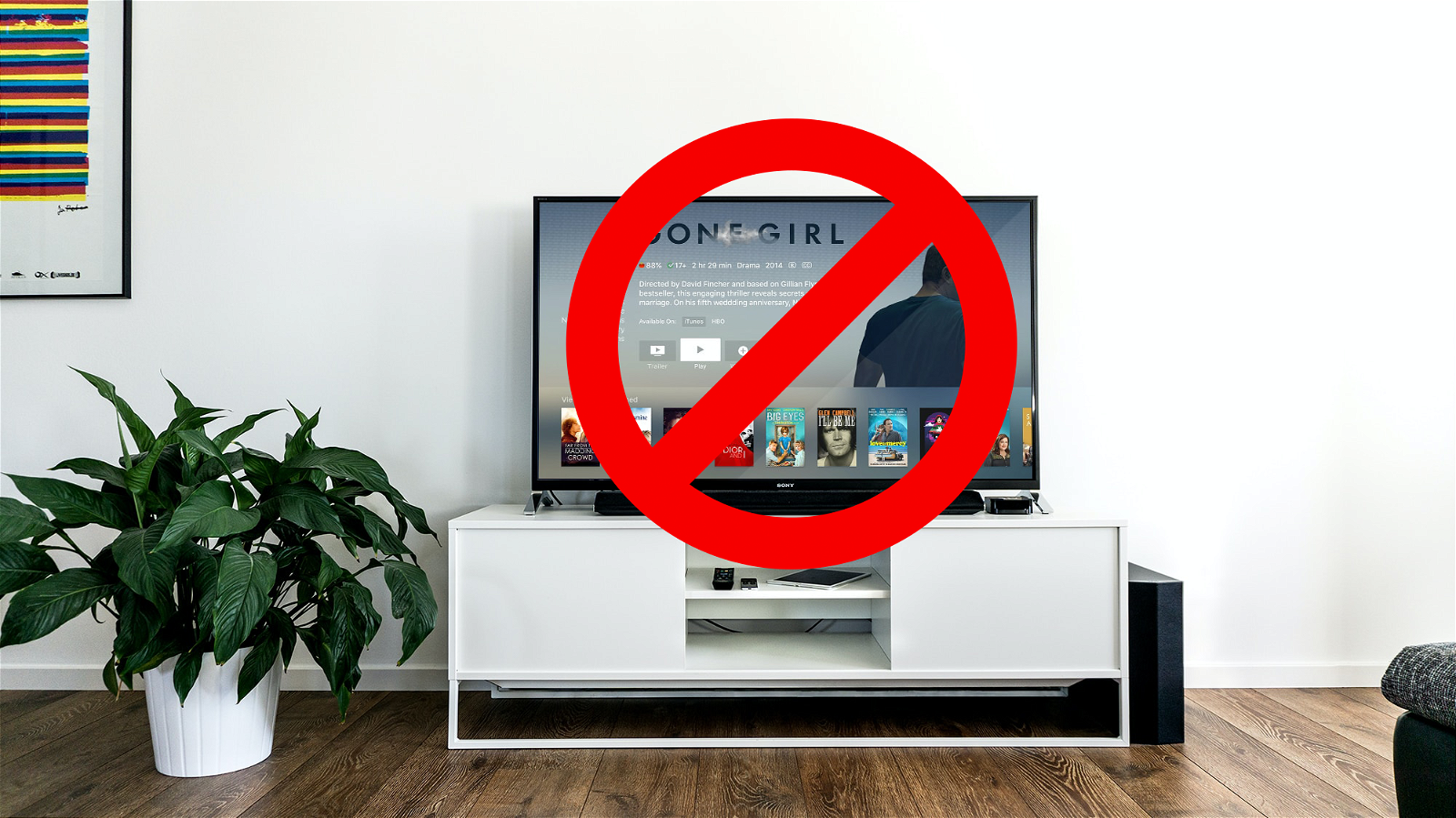 la señal de prohibido sobre una televisión