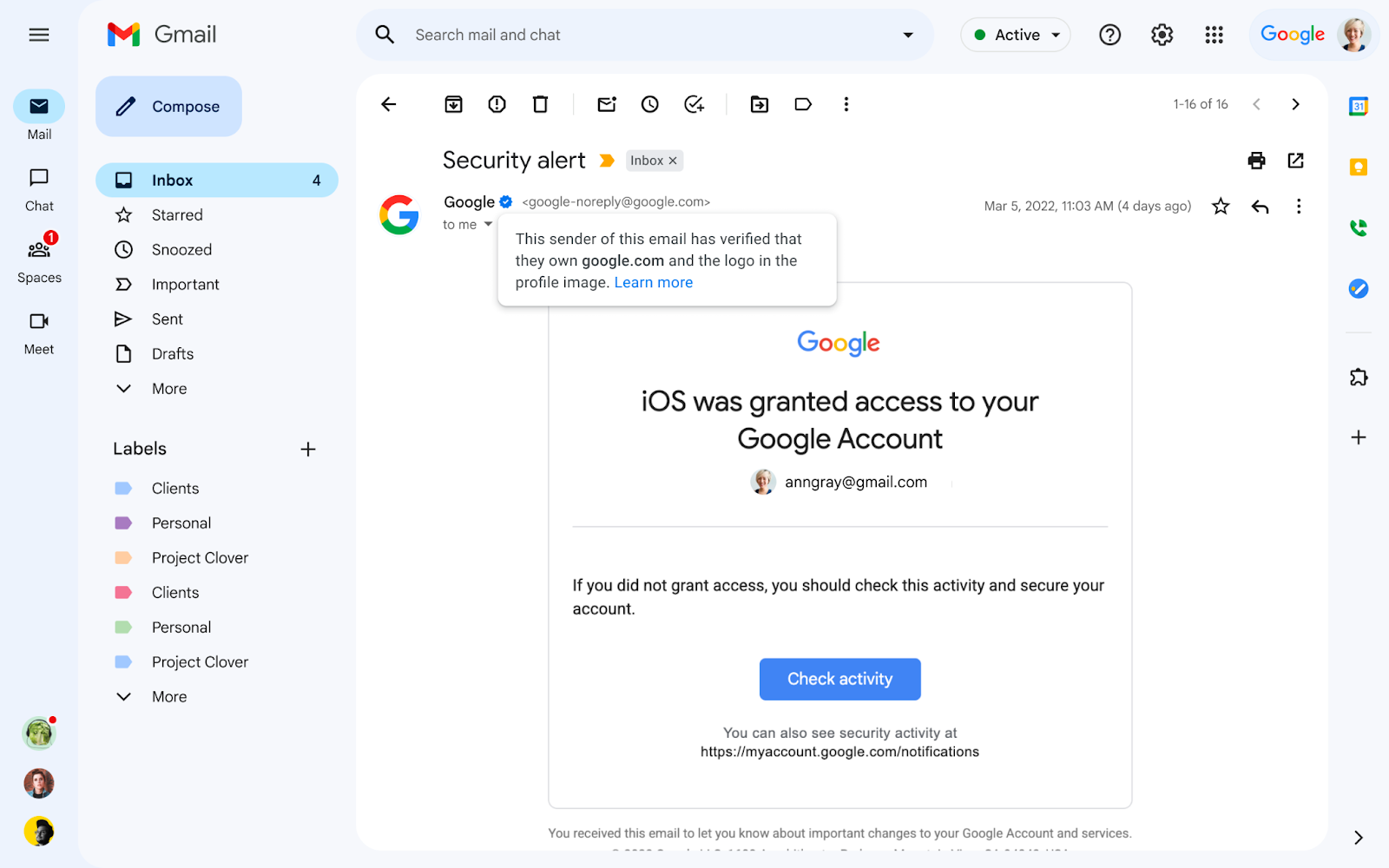 Gmail check azul