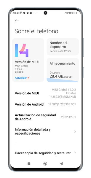 Sistema operativo del Redmi Note 12 5G