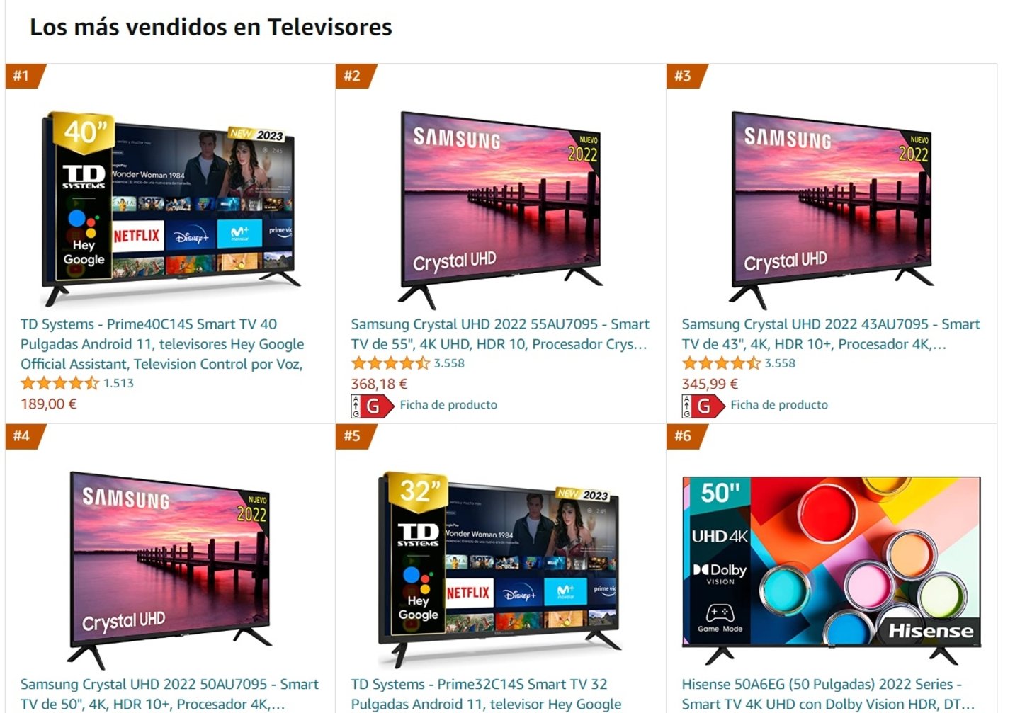 tv mas vendidas amazon