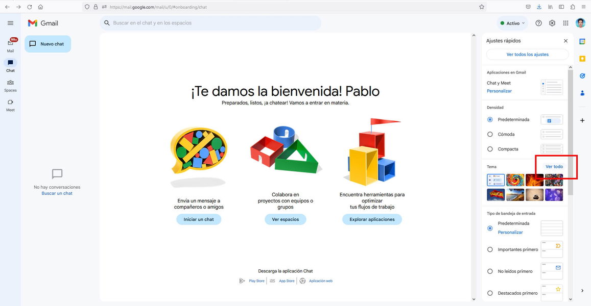 Seleccionando Temas en Gmail