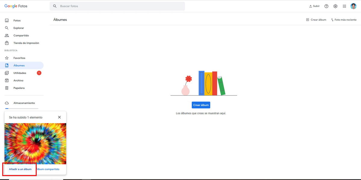 Selecciona Añadir a un álbum en Google Photos