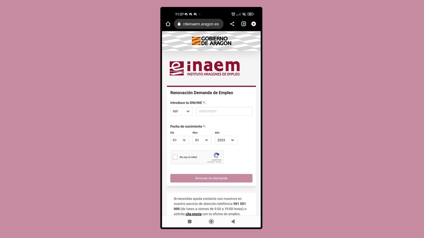 Captura de pantalla del INAEM aragonés
