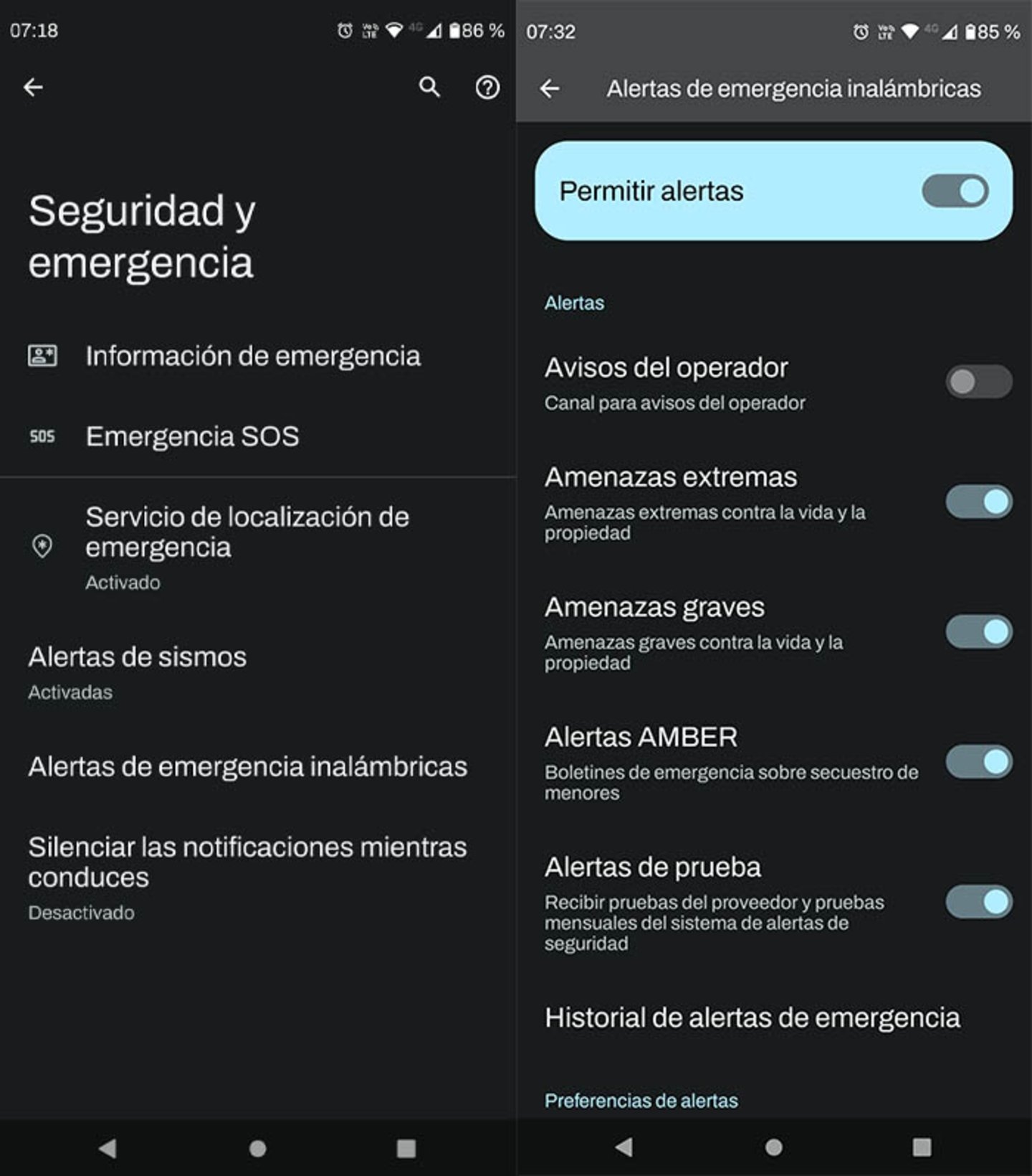 Alertas de emergencia inalámbricas Android
