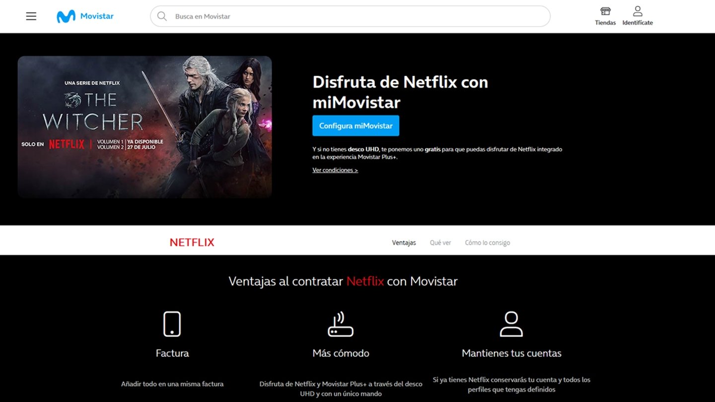 Captura de Movistar ofertando Netflix