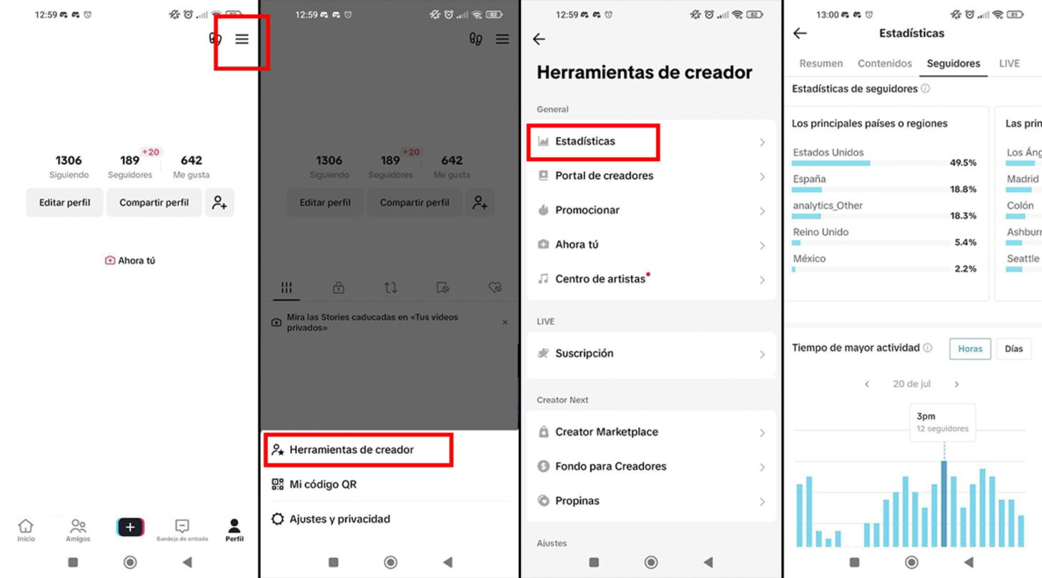 Tutorial para encontrar la pestaña Seguidores en Herramientas para Creadores de TikTok