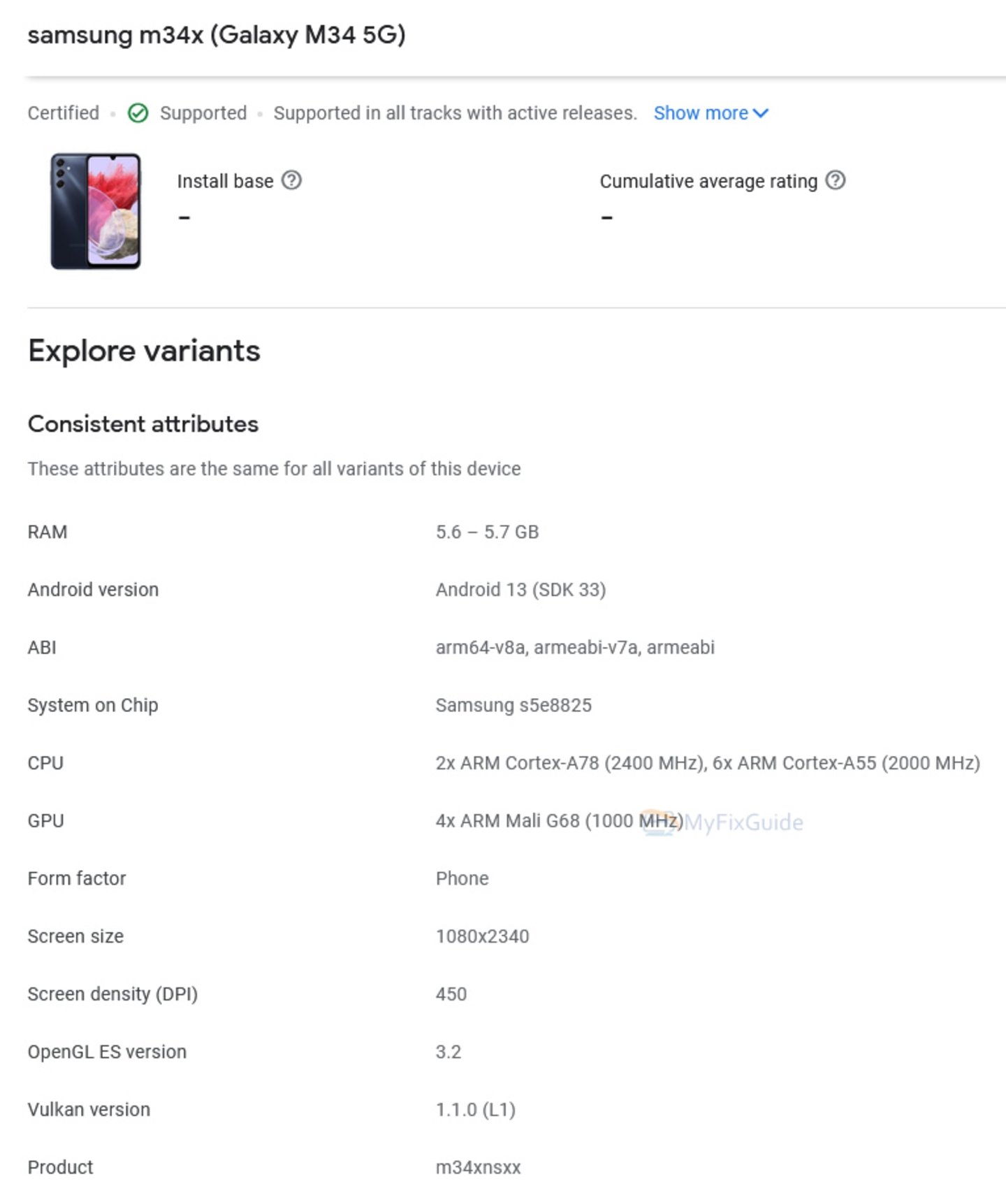 Galaxy M34 5G Google Play Console