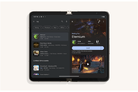 Esta es la nueva interfaz de Google Play Store para tablets y móviles plegables
