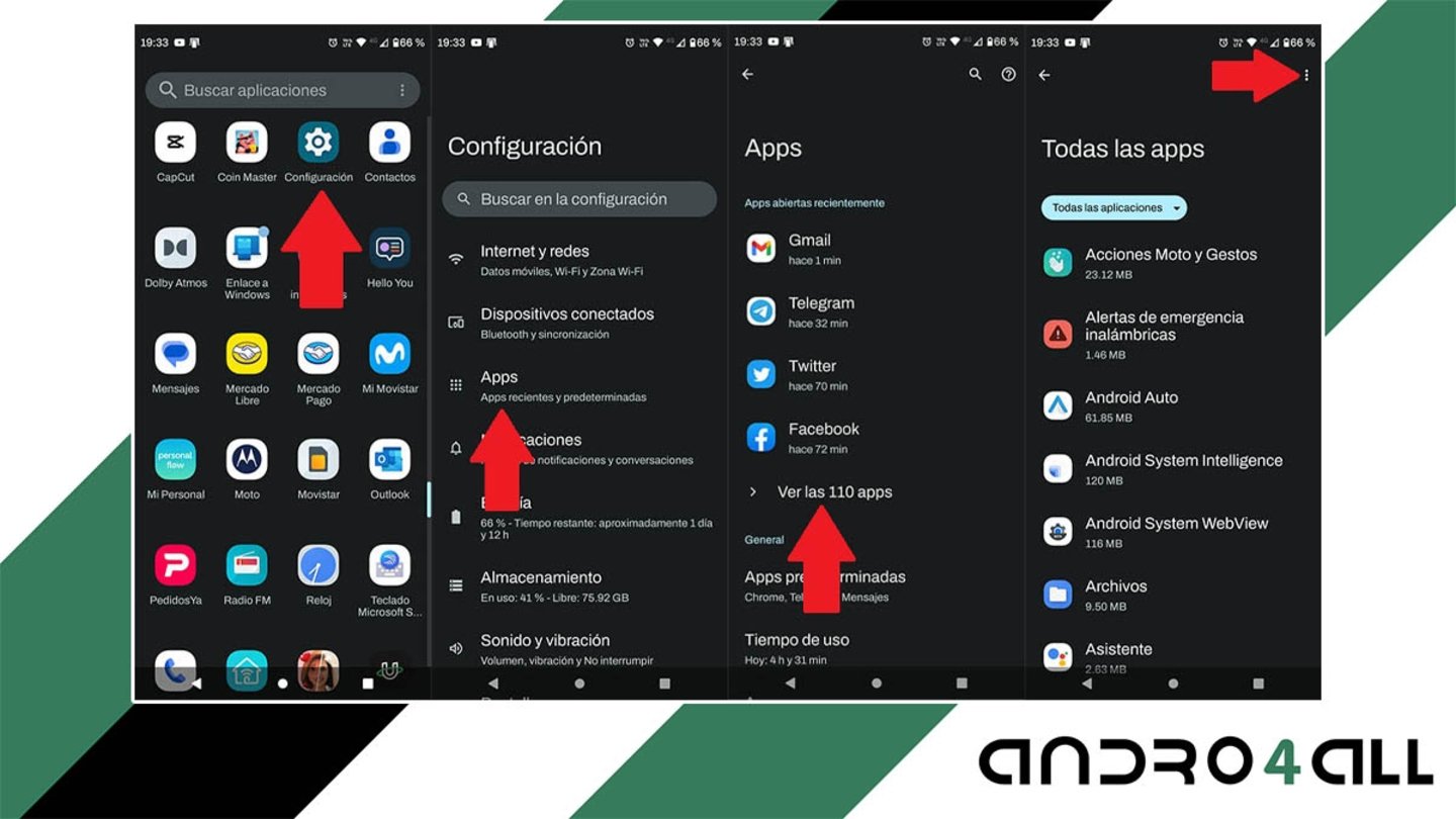 Ver las apps del sistema en Android