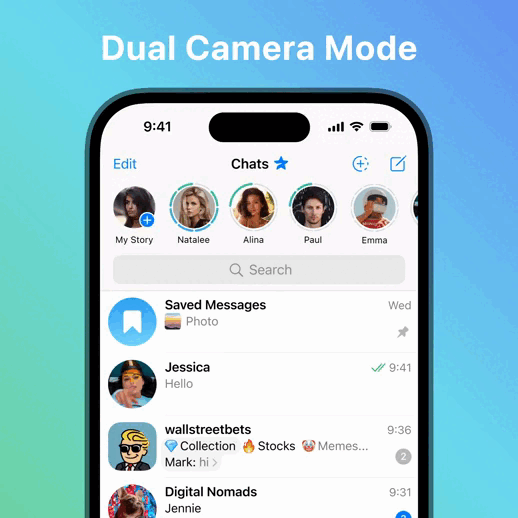 Telegram permite compartir Historias con cámara dual