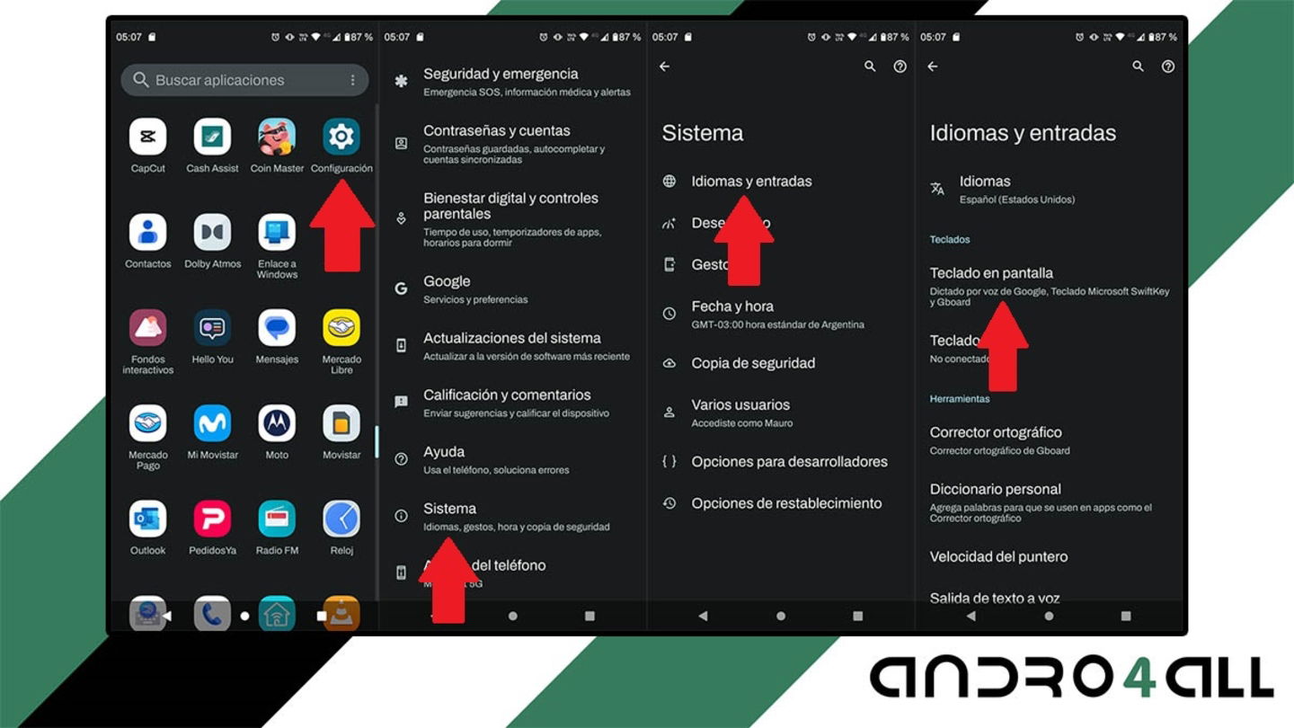 Activar teclado de Google desde los ajustes del sistema