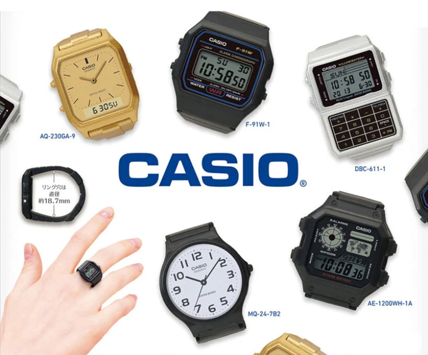 Los anillos reloj de casio con distintos modelos antiguos llevados a un tamaño más pequeño