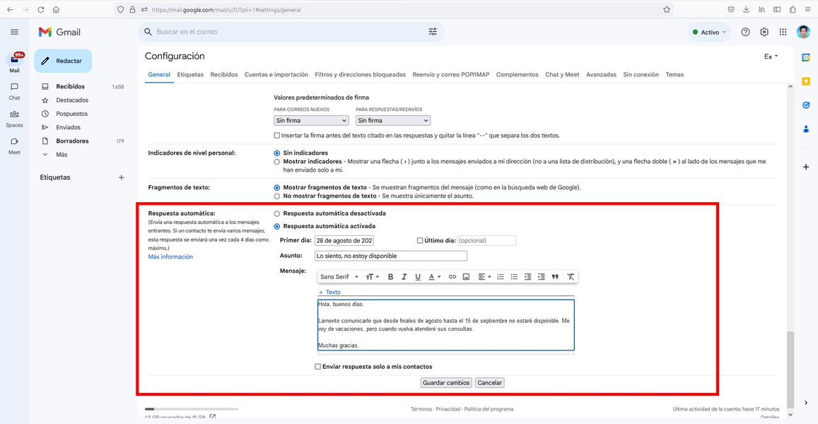 Cómo escribir una respuesta automática en Gmail